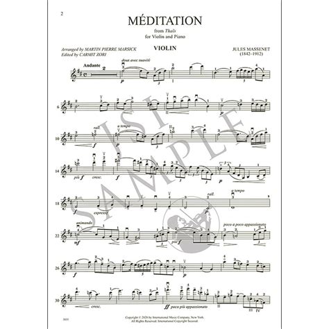 Meditation From Thais For Violin And Piano Jules Massenet