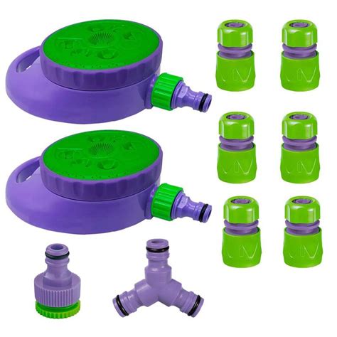 Kit 2 Irrigador 8 Jatos Aspersor 360 Graus Engate Rápido e Conexões