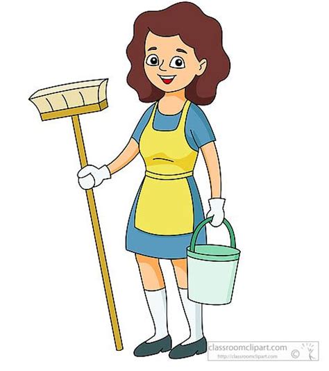 Household Clipart Lady Cleaning House With Bucket Broom Clipart Mom