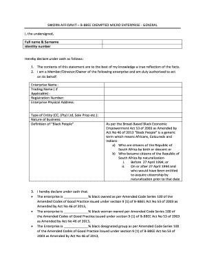 Bbbee Sworn Affidavit Small Enterprise Fill Online Printable