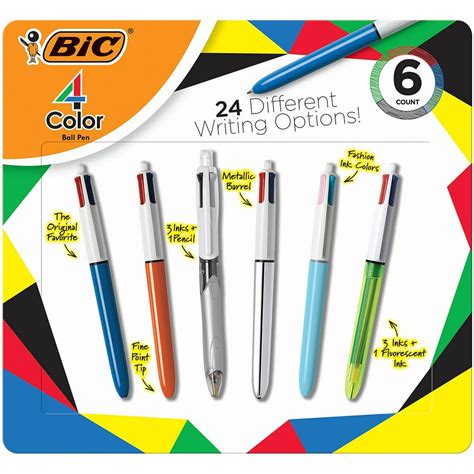 BIC 4-Color Ball Pen Pack, Assorted Colors, 6 Count - Walmart.com ...