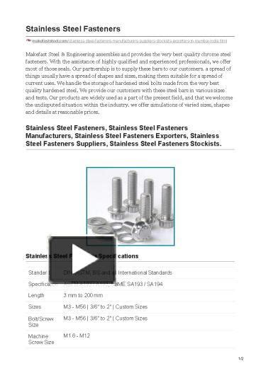 Ppt Stainless Steel Fasteners Powerpoint Presentation Free To