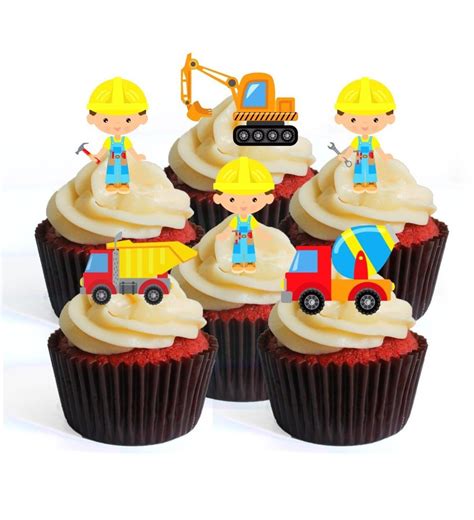 Construcción Theme Builder Edible Cupcake Toppers Stand Up Etsy