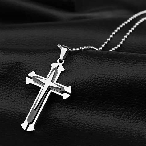 Mens Fashion Multilayer Cross Pendant Necklace Punk Hiphop Temu