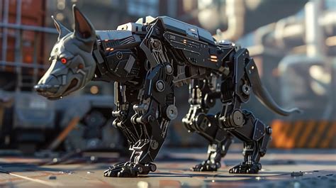 Premium Photo | A robot dog made of metal with glowing red eyes stands ...