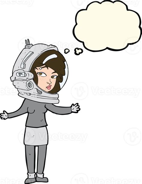 Cartoon Woman Wearing Astronaut Helmet With Thought Bubble Png