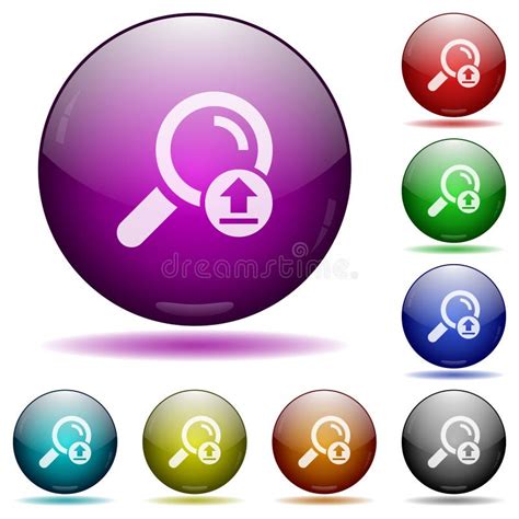 Upload Search Results Icon In Glass Sphere Buttons Stock Vector