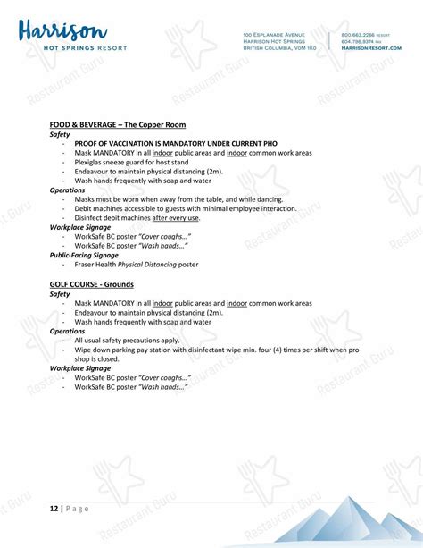 Menu At The Copper Room Restaurant Harrison Hot Springs