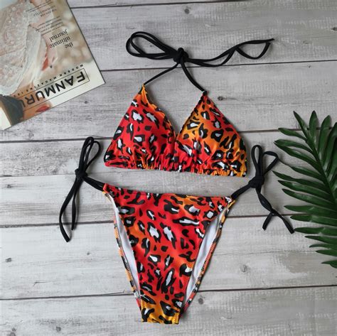 New Ladies Split Leopard Print Bikini Swimsuit Womens Swimwear