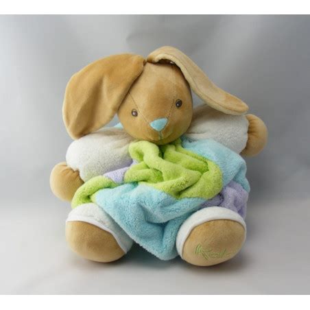 Doudou Lapin Plume Blanc Vert Bleu Mauve Kaloo