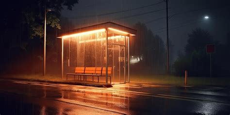 Premium AI Image | a bus stop in the rain at night s