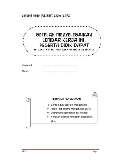 Contoh Lkpd Kelas Viii Smp Semester 1 Gradien Pdf