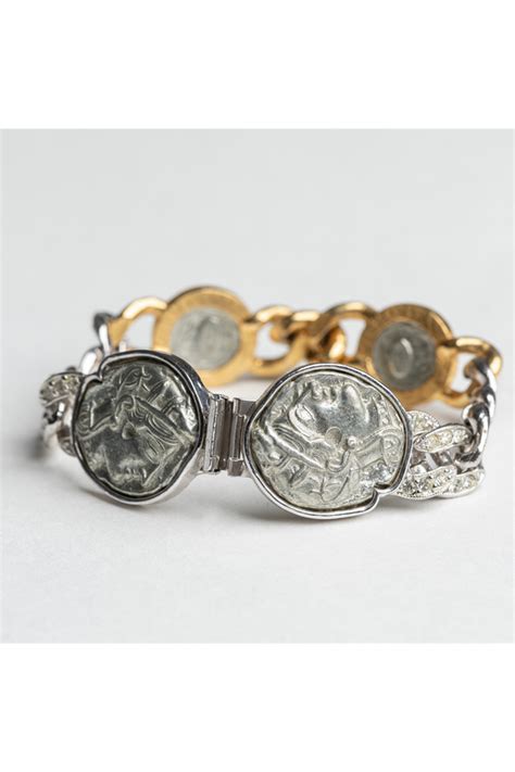 KENNETH JAY LANE Vintage Two Tone Coin Motifs Bracelet Editorialist