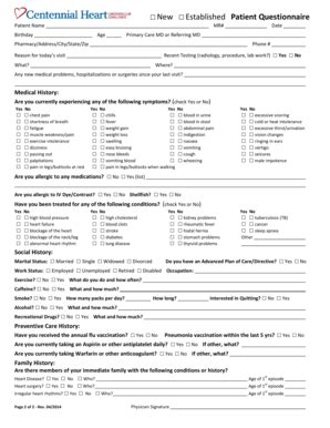 Fillable Online Centennial Heart Patient Registration Forms Centennial