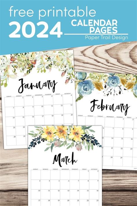 Floral Calendar Printable 2024 Paper Trail Design Calendar