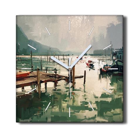 Zegar na ramie 30x30 cm Port jezioro statki góry Coloray Coloray