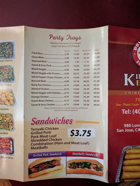 Menu at King Egg Roll restaurant, San Jose, 980 Lundy Ave