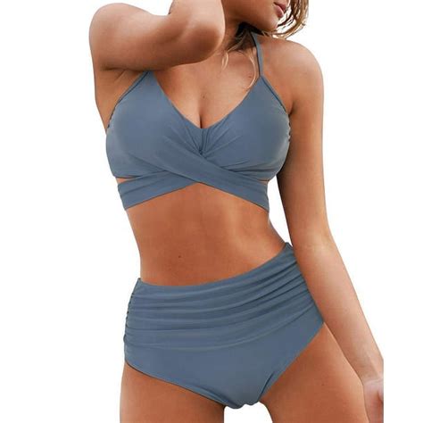 Women Cross Wrap Halter Bikini Set High Waisted Bathing Suits Push Up Two Piece Swimsuits