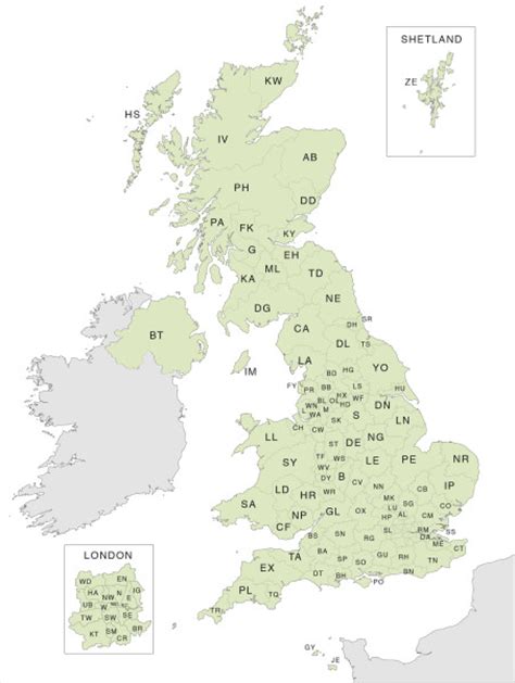 Map of UK postcodes - royalty free editable vector map - Maproom