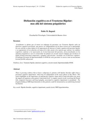 Disfunci N Cognitiva En El Trastorno Bipolar Pdf