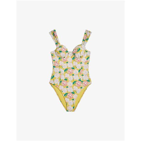 Ted Baker Adelisa Cupped Floral Print Swimsuit In Metallic Lyst