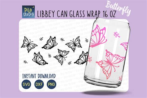 Butterfly Can Glass Libbey Wrap 16oz Svg Gráfico por Pila Studio