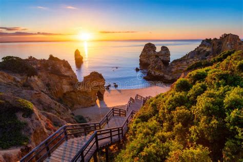 Scenic View Of The Camilo Beach Praia Do Camilo At Sunrise In Lagos