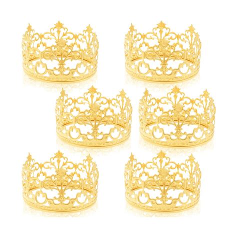 6pcs Gold Mini Crown Cake Topper Prince Princess Small Cupcake Toppers