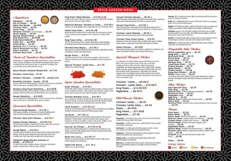 Menu At Spice Garden Restaurant Bury Saint Edmunds