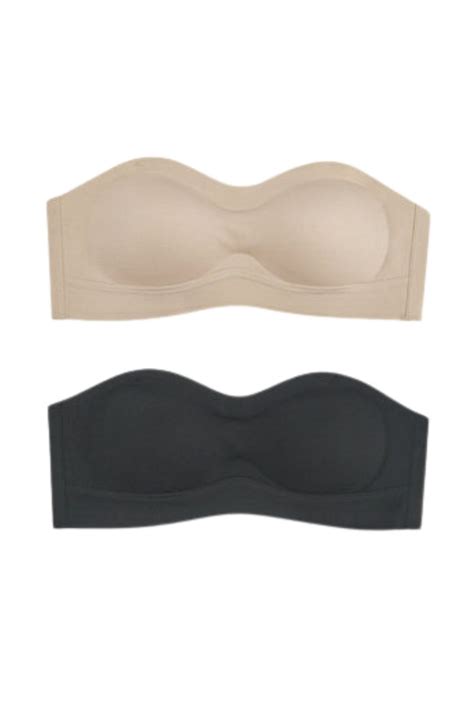 2 Pack Nelly Seamless Ice Silk Anti Slip Non Slip Strapless Wireless Padded Push Up Bra In Nude