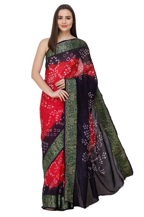 Bright Rose And Violet Bandhani Sari From Rajasthan With Zari Weave On Border Exotic India Art