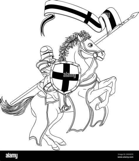 St George Medieval Joust Flag Knight On Horse Stock Vector Image And Art