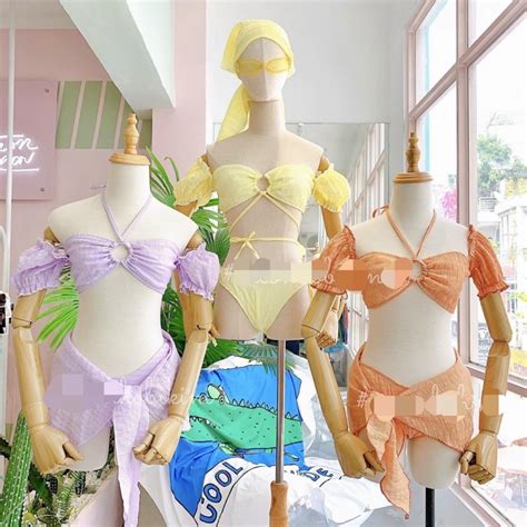 Bikini Tay Phồng Công Chúa Set 3 Món Kèm Khăn Quấn xinh xắn hình thật BigBuy360 bigbuy360 vn