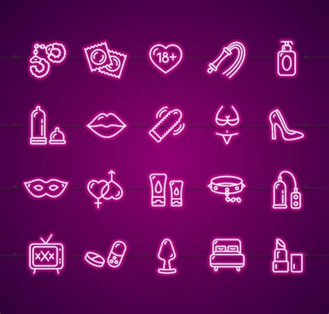 Sex Shop Signs Neon Thin Line Icon Set Vector Vector Premium