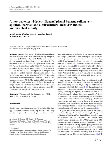 PDF A New Azo Ester 4 Phenyldiazenyl Phenyl Benzene Sulfonate