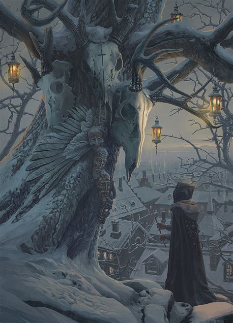 Alexey Egorov Artwork Artstation Fantasy Art Trees Skull Winter Ice