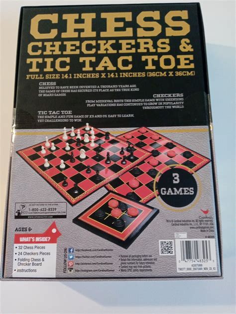 Cardinal Chess Checkers Tic Tac Toe 3 Game Set Full Size New Sealed Box