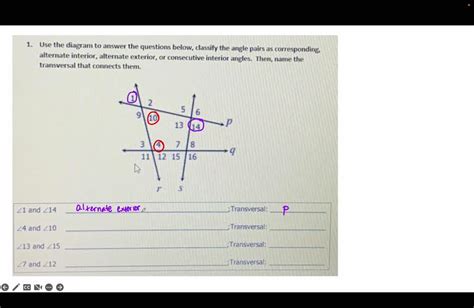 Solved Name Each Angle Pair As Corresponding Alternate Interior