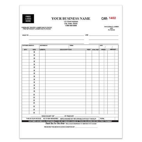 Lumber Plywood Invoice Custom Printed Designsnprint