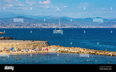 Antibes France August 4 2022 Panoramic View Of Harbor And Plage De