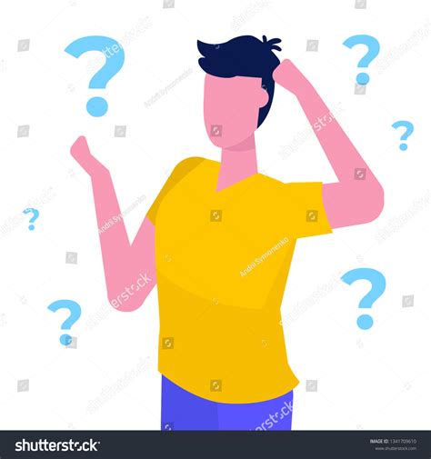 Man Thinking Question Marks Vector Illustration Stock Vector Royalty Free 1341709610