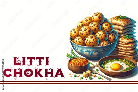 Famous Indian Food Litti Chokha Vector Illustration Bihar S Culinary