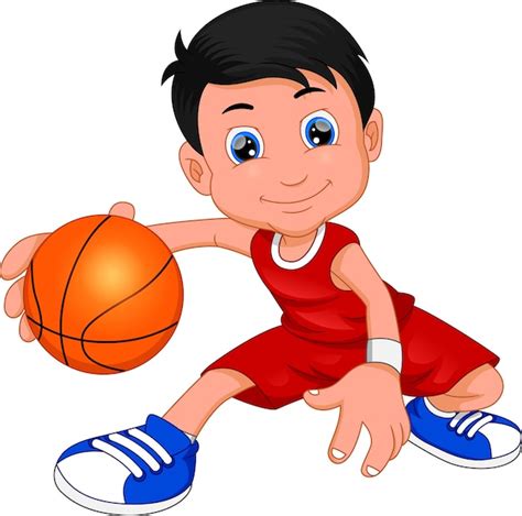 Ni O De Dibujos Animados Jugando Baloncesto Vector Premium