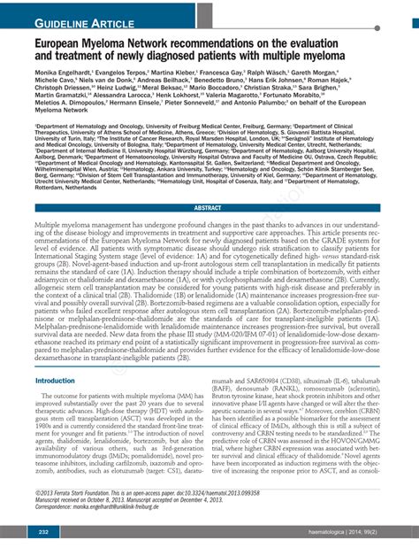 Pdf European Myeloma Network Recommendations On The Evaluation And