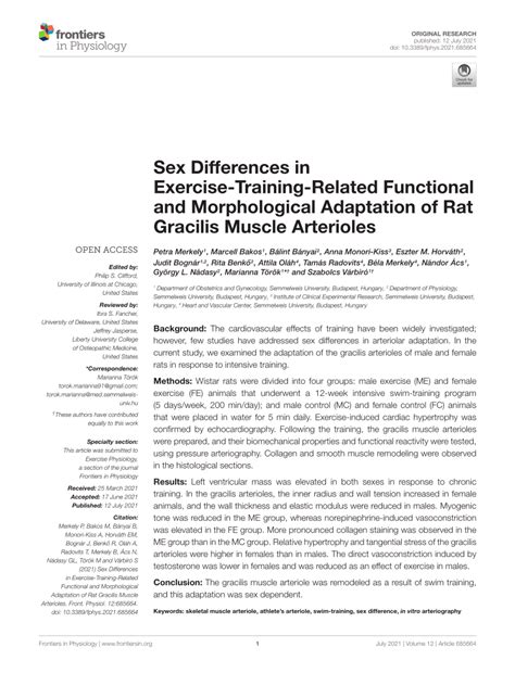 PDF Sex Differences In Exercise Training Related Functional And Morphological Adaptation Of