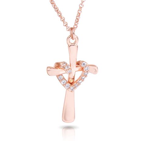 Timeless Radiance Cz Cross Heart Necklace Rosegold ⋆ Amanda Blu And