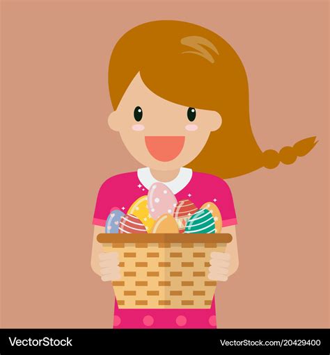 Cute Girl Holding Basket Full Easter Eggs Vector Image