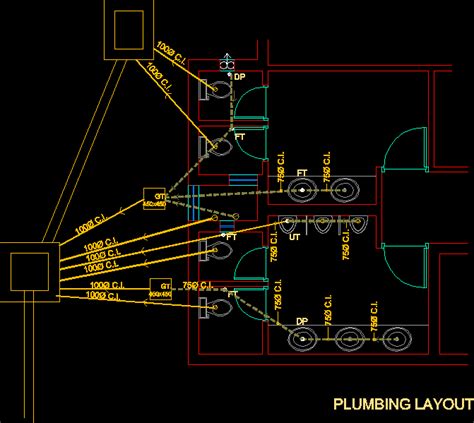 Toilet Plumbing Layout Plan And Sanitary Installation Drawing Dwg File