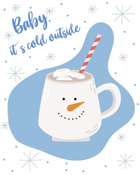 Premium Vector Winter Snowman Cup Of Hot Chocolate Or Hot Cocoa With Marshmallows And
