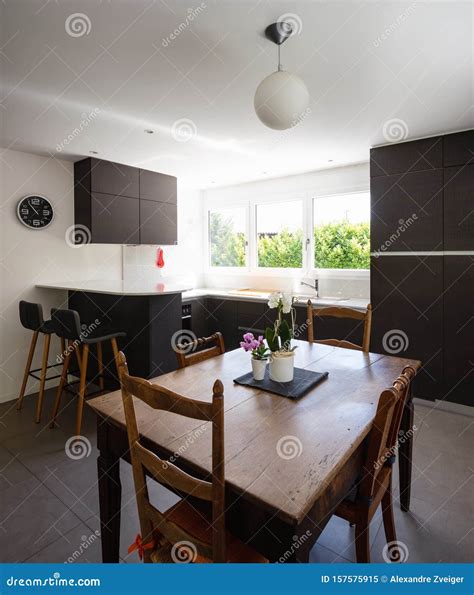 Very Romantic Kitchen Interior and Dining Room Stock Image - Image of